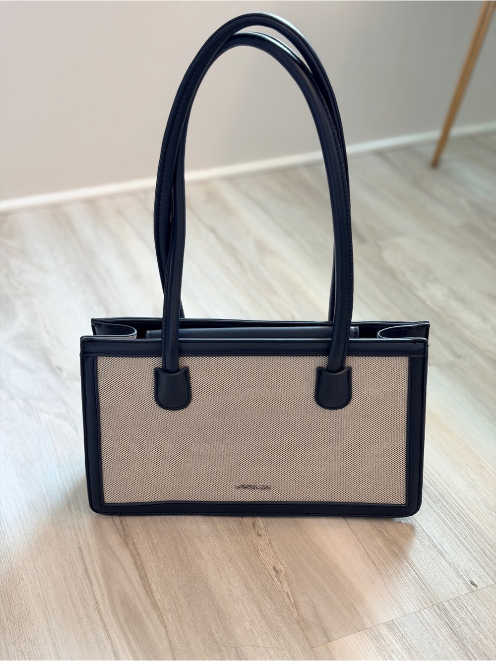 Rachel Zoe Beige Canvas Shoulder Bag with Black Trim